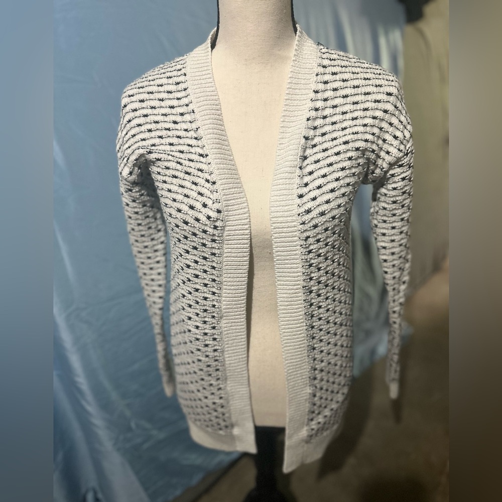 Merona White and Black Cardigan Sweater with Textured Knit